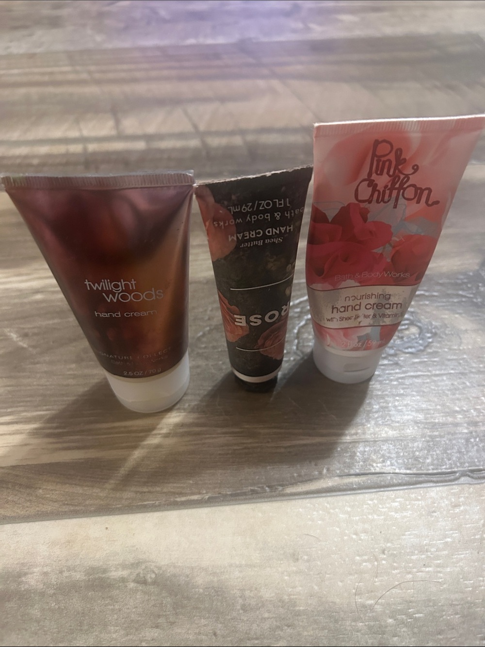 Discontinued Lot of 3 bath & Body Works hand creams twilight rose and pink chiff